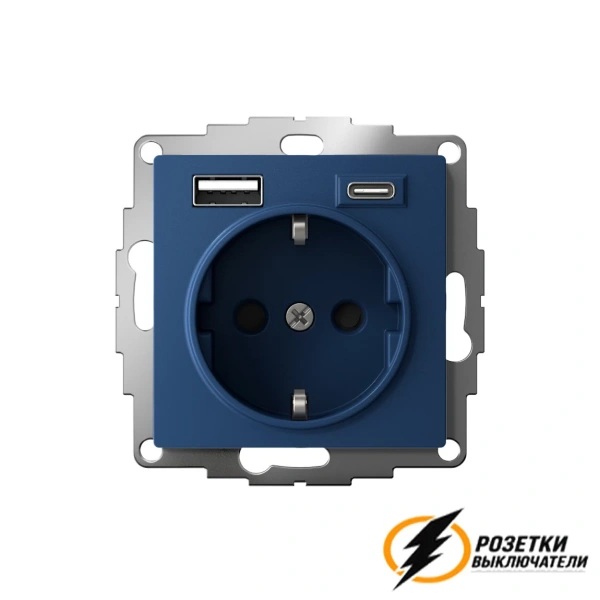 Розетка с USB зарядкой 2 порта А+C 3,0 mA AtlasDesign аквамарин