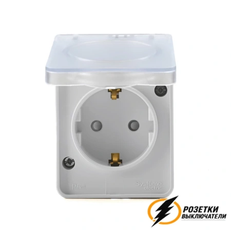 Розетка накладная с прозрачной крышкой ip54 16а 250в AtlasDesign Profi белая