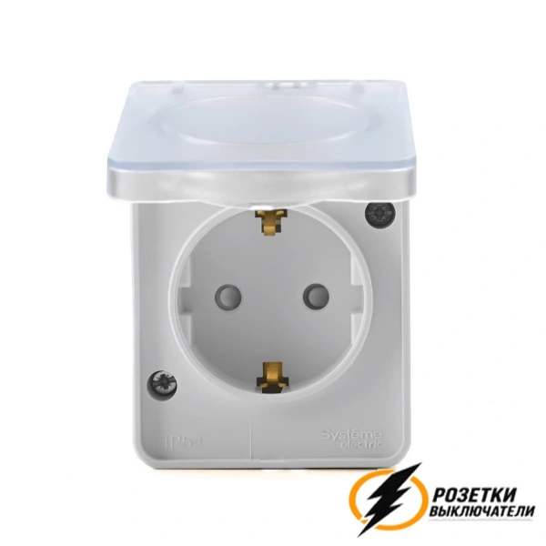 Розетка накладная с прозрачной крышкой ip54 16а 250в AtlasDesign Profi белая