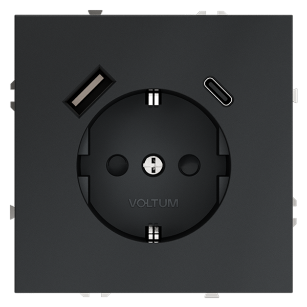 Розетка с USB зарядкой 2 порта, А+C 3,2 mA Voltum S70 графит VLS040506