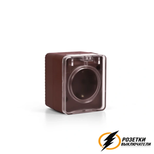 Розетка накладная с прозрачной крышкой ip54 16а 250в AtlasDesign Profi коричневая