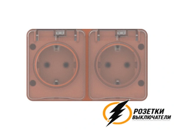 Розетка накладная двойная с прозрачной крышкой ip54 16а 250в AtlasDesign Profi террактовая