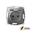 Розетка с USB зарядкой 2 порта А+C 3,0 mA AtlasDesign сталь