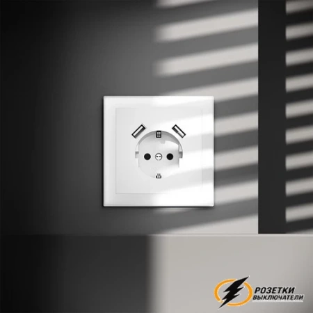 Розетка с USB зарядкой 2 порта, А 3,2 mA Voltum S70 белая матовая VLS040401