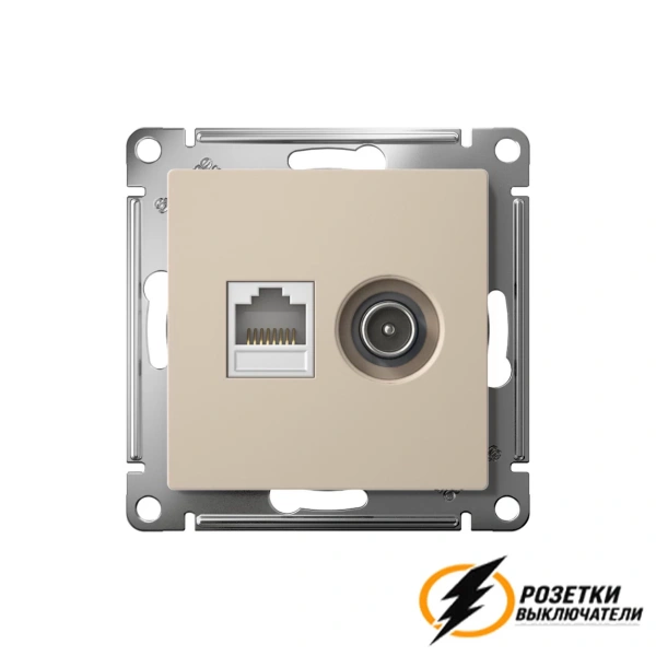 Розетка тв и интернет rj45 cat 6 AtlasDesign песочная