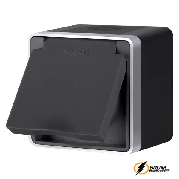 Розетка накладная с крышкой ip40 16а 250в Werkel Gallant черная с серебром