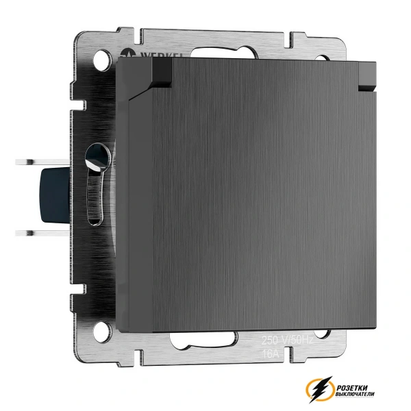 Розетка с крышкой ip40 16а 250в Werkel графит рифленая