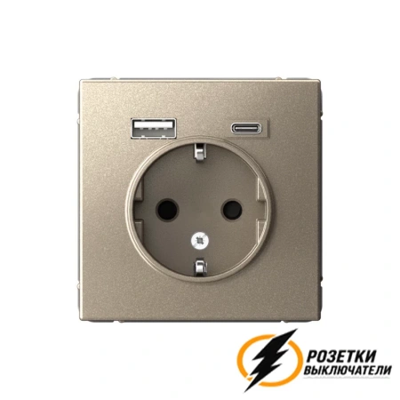 Розетка зарядка 2 портами тип А-С 3000 mA ArtGallery шампань