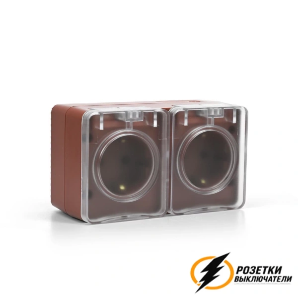 Розетка накладная двойная с прозрачной крышкой ip54 16а 250в AtlasDesign Profi террактовая