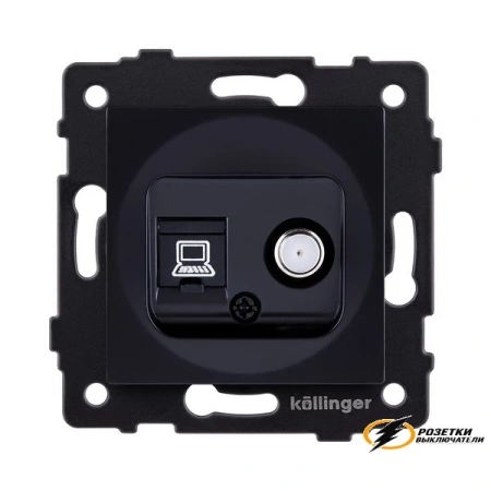 Розетка тв спутник и интернет rj45 cat 6 Kollinger Aspekt черная