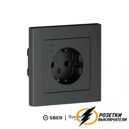 Умная розетка Zigbee Sber с заземлением 10а 250в AtlasDesign карбон