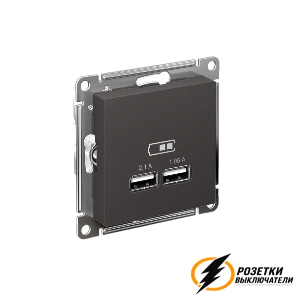 Зарядка USB 2 порта А+A 2,1 mA AtlasDesign базальт