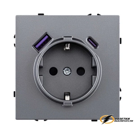 Розетка с USB зарядкой 2 порта А+C 2400mA Kollinger Eclipse серая