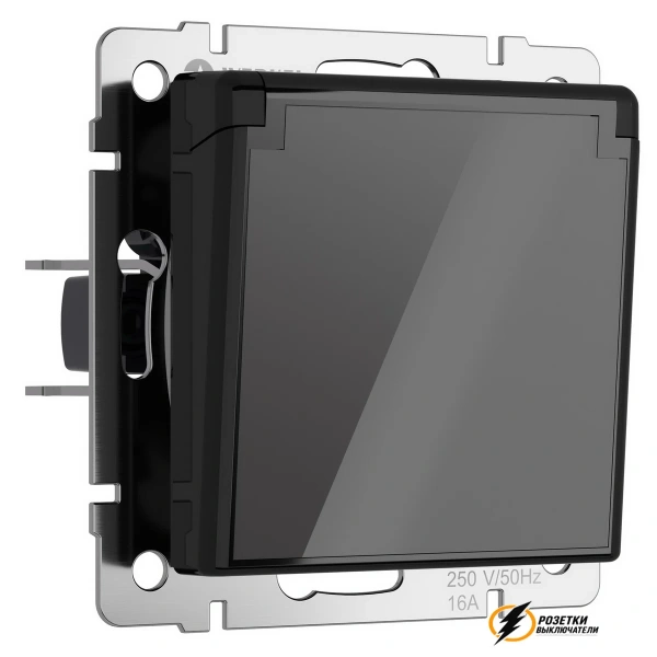Розетка с крышкой ip40 16а 250в Werkel черная акрил