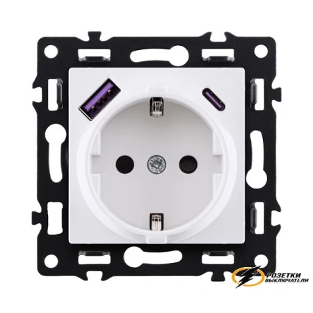 Розетка с USB зарядкой 2 порта А+C 2400mA Kollinger Asthetik белая матовая