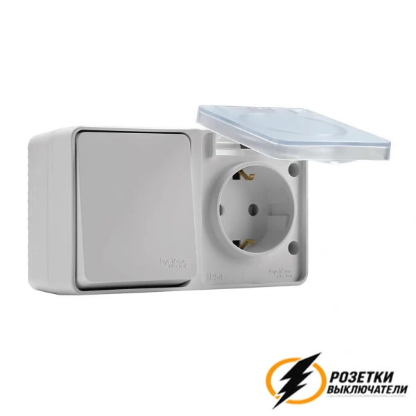 Розетка с выключателем одноклавишеым накладная ip54 16/10а 250в AtlasDesign Profi белая
