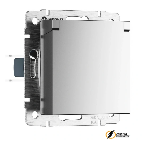 Розетка с крышкой ip40 16а 250в Werkel серебряная матовая