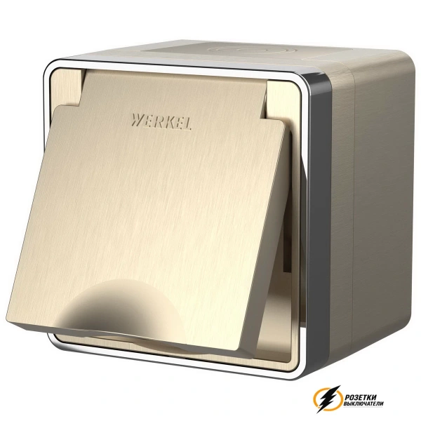 Розетка накладная с крышкой ip40 16а 250в Werkel Gallant шампань рифленая