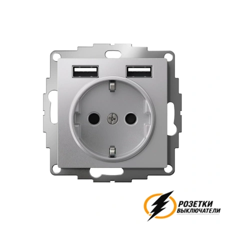 Розетка с USB зарядкой 2 порта А+A 2,4 mA AtlasDesign алюминий