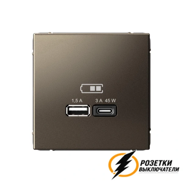 Зарядка USB 2 порта тип А-С 3000 mA ArtGallery мокко