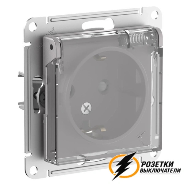 Розетка с прозрачной крышкой ip44 16а 250в AtlasDesign алюминий