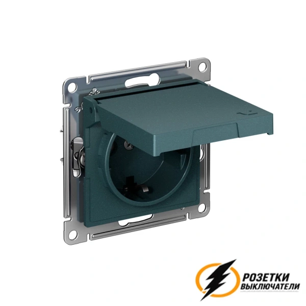 Розетка с белой крышкой ip20 16а 250в автозажимная AtlasDesign изумруд