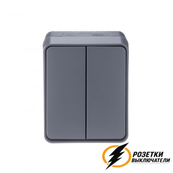 Выключатель накладной двухклавишный ip54 AtlasDesign Profi антрацит