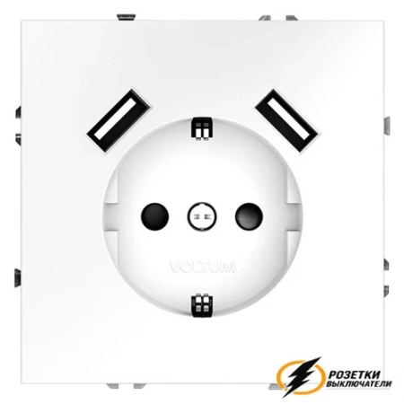 Розетка с USB зарядкой 2 порта, А 3,2 mA Voltum S70 белая матовая VLS040401