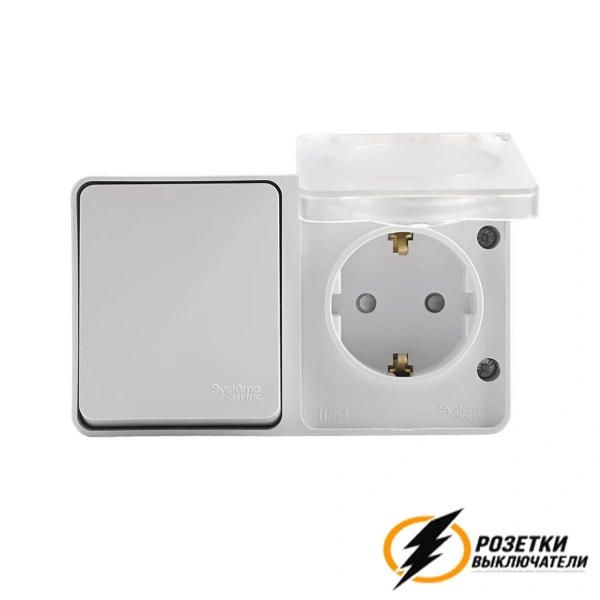 Розетка с выключателем одноклавишеым накладная ip54 16/10а 250в Atlas Profi белая