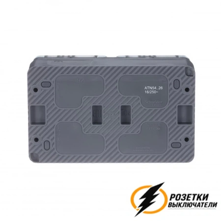 Розетка накладная двойная с прозрачной крышкой ip54 16а 250в AtlasDesign Profi антрацит