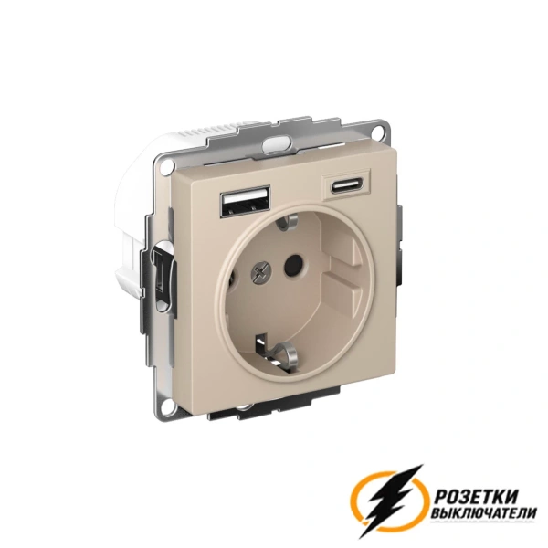Розетка с USB зарядкой 2 порта А+C 3,0 mA AtlasDesign песочная