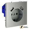 Розетка с USB зарядкой 2 порта, А 3,2 mA Voltum S70 сталь VLS040404