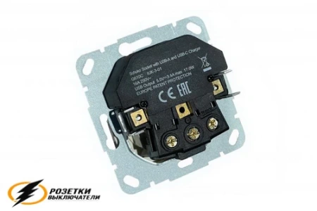 Розетка с USB зарядкой 2 порта А+C 3,4mA Liregus Modern черная