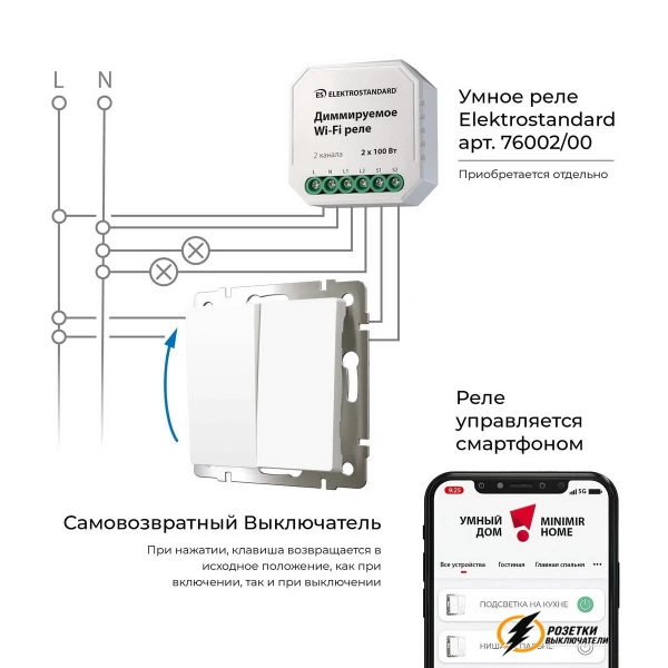 Звонковый выключатель двухклавишный НО Werkel белый матовый