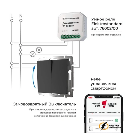 Звонковый выключатель двухклавишный НО Werkel черный матовый