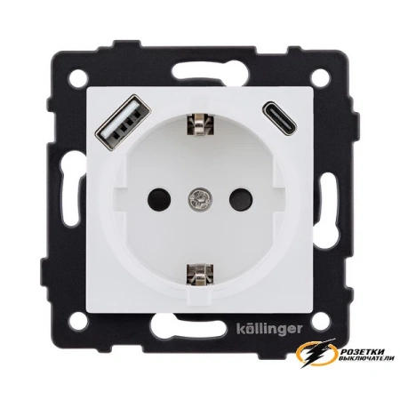 Розетка с USB зарядкой 2 порта А+C 2400mA Kollinger Aspekt белая матовый