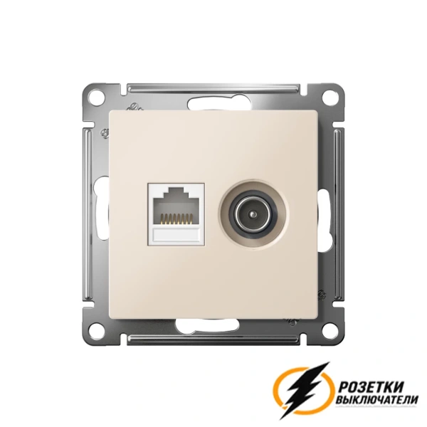 Розетка тв и интернет rj45 cat 6 AtlasDesign бежевая