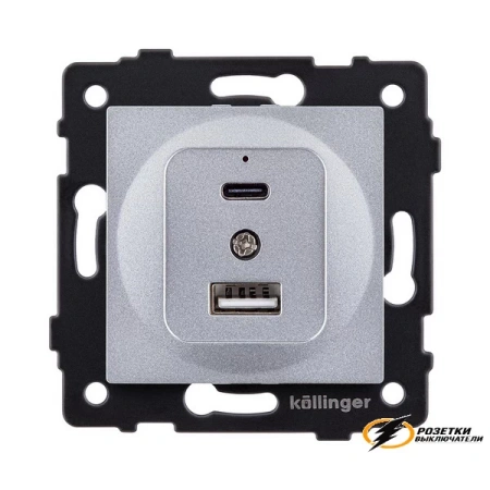 Зарядка USB 2 порта А+C 3000mA 20Вт Kollinger Aspekt серая