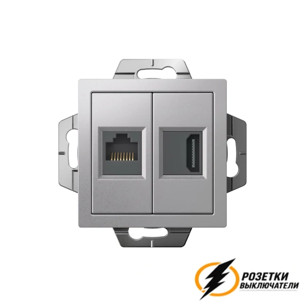 Розетка двойная HDMI + Internet rj45 cat 5e AtlasDesign алюминий