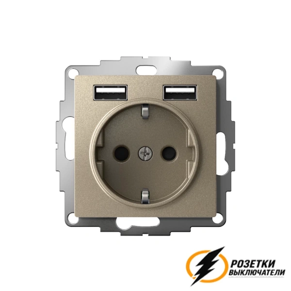 Розетка с USB зарядкой 2 порта А+A 2,4 mA AtlasDesign шампань