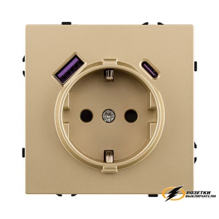 Розетка с USB зарядкой 2 порта А+C 2400mA Kollinger Eclipse золото