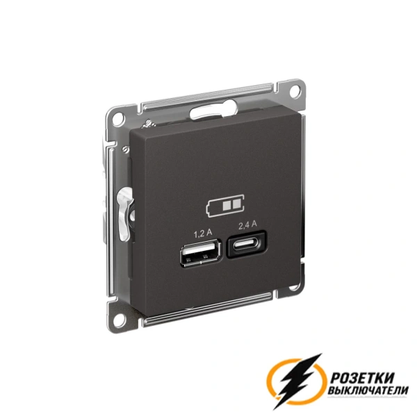 Зарядка USB 2 порта А+C 2,4 mA AtlasDesign базальт