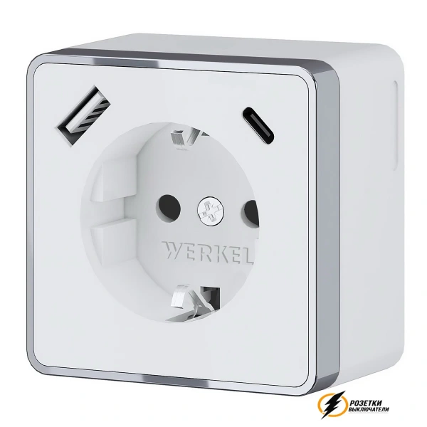 Розетка с USB зарядкой накладная 2 порта А+C 3,0 mA Werkel Gallant белая