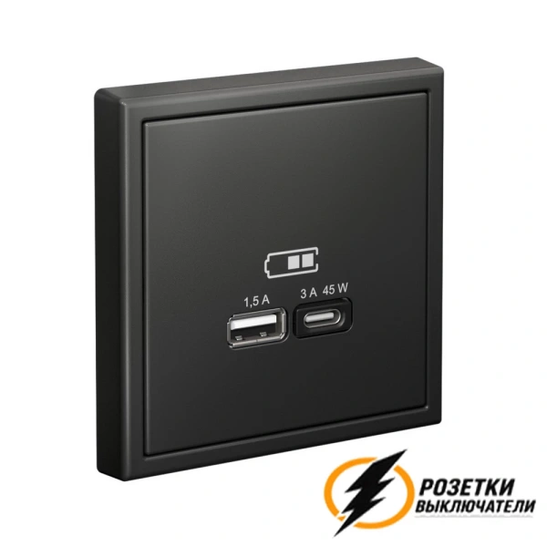 Зарядка USB 2 порта тип А-С 3000 mA ArtGallery базальт
