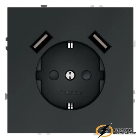 Розетка с USB зарядкой 2 порта, А 3,2 mA Voltum S70 графит VLS040406
