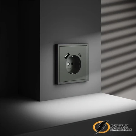 Розетка с USB зарядкой 2 порта, А+C 3,2 mA Voltum S70 титан VLS040505