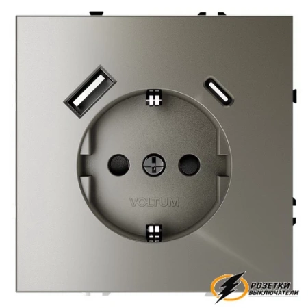 Розетка с USB зарядкой 2 порта, А+C 3,2 mA Voltum S70 шелк VLS040503