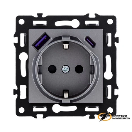 Розетка с USB зарядкой 2 порта А+C 2400mA Kollinger Asthetik серая