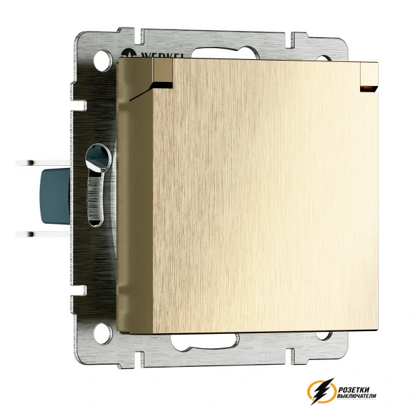 Розетка с крышкой ip40 16а 250в Werkel шампань рифленая