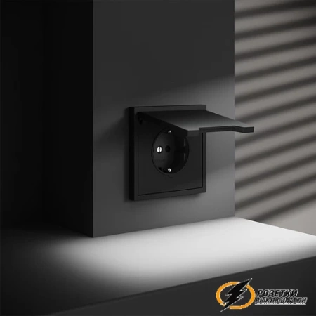 Розетка с крышкой ip40 16а 250в Voltum S70 черный VLS040307